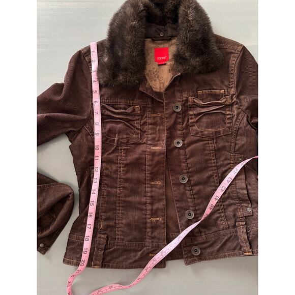 Esprit Corduroy Jacket Faux Fur Brown XS Womens - Picture 6 of 8